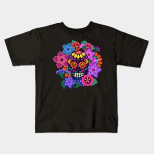 Sugar Skull Flower Wreath | Cherie's Art (c)2020 Kids T-Shirt
